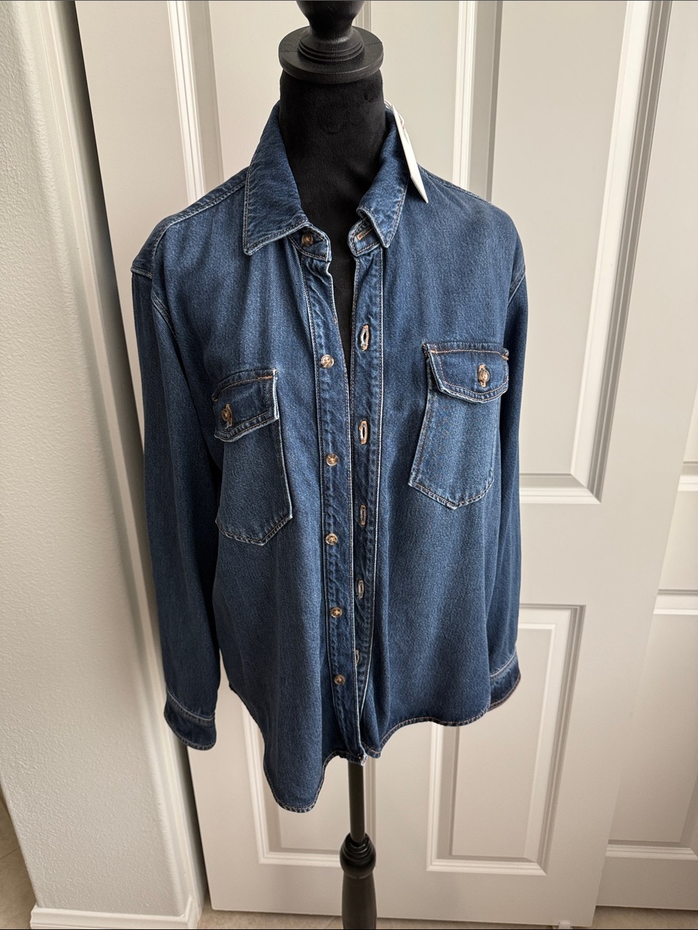 Good American Dark Blue Denim Shirt Jacket